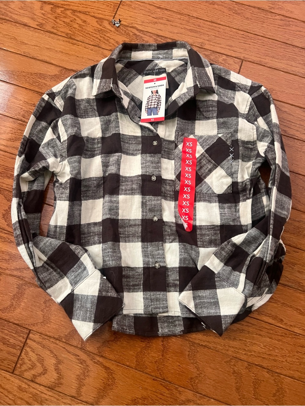 BNWT *Scotch & Soda*  Brown and White Plaid So soft Flannel - woman’s